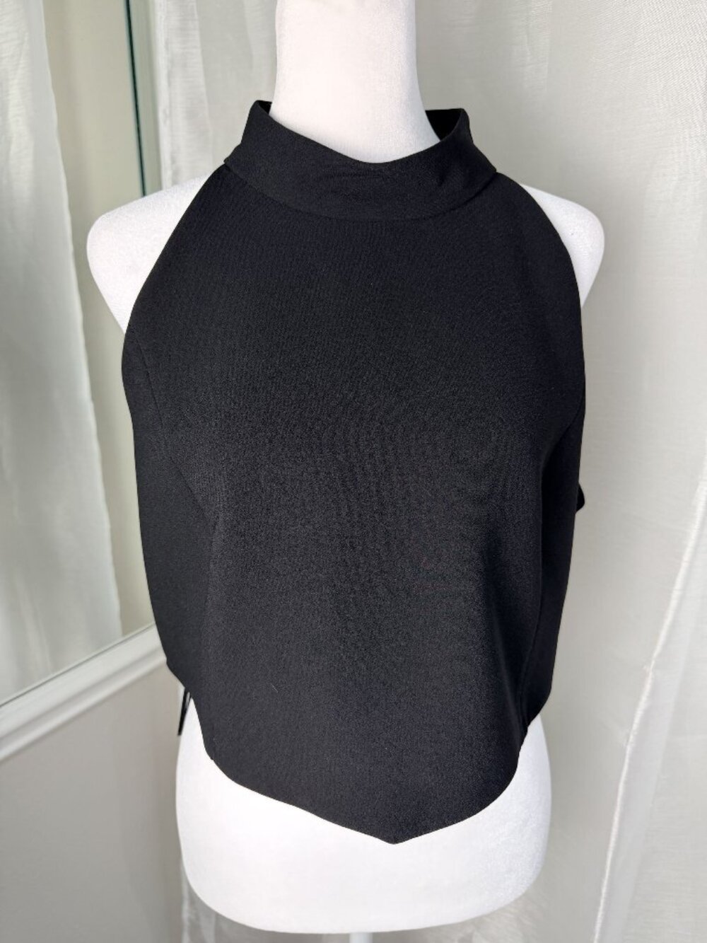 Zara Black Halter Crop Top Womens XL High Neck Sleeveless Back Zip Blouse